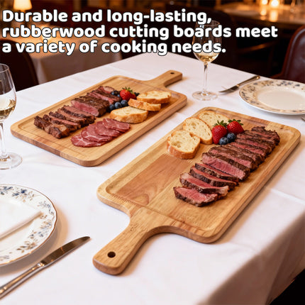 2PCS Solid Wood Steak Plate with Handle Easy to Clean Serving Tray Home Party