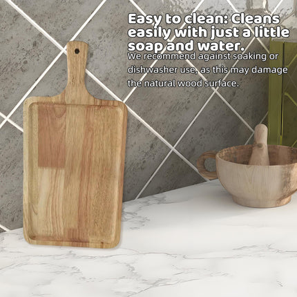 2PCS Solid Wood Steak Plate with Handle Easy to Clean Serving Tray Home Party