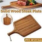 2PCS Solid Wood Steak Serving Plates with Handle Natural Cutting Board Tray