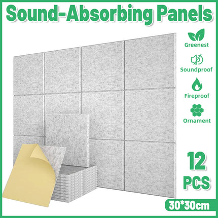12pcs 30x30cm Self-Adhesive Acoustic Foam Sound Proofing Absorbing Panels