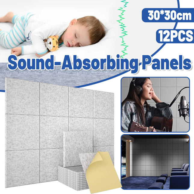 12pcs 30x30cm Self-Adhesive Acoustic Foam Sound Proofing Absorbing Panels
