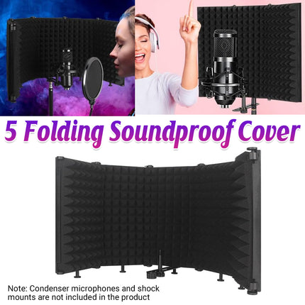 5 Panel Studio Microphone Isolation Shield Noise Reduction Absorber For Studio