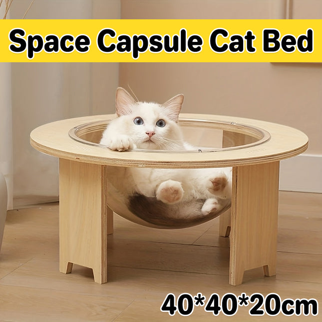 Cat Bed Space Capsule Design Wooden Jumping Platform Indoor Pet Sleeping Nest