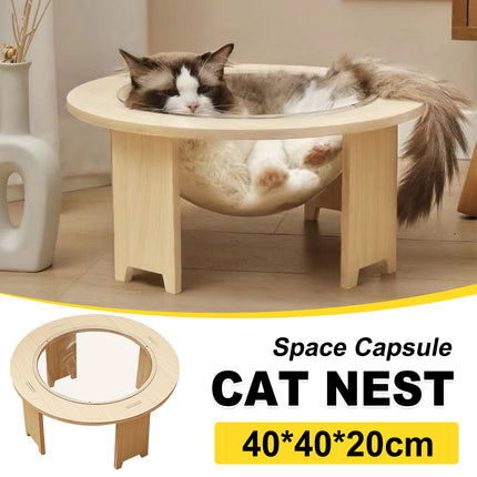 Cat Bed Space Capsule Design Wooden Jumping Platform Indoor Pet Sleeping Nest