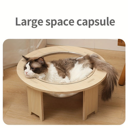 Cat Bed Space Capsule Design Wooden Jumping Platform Indoor Pet Sleeping Nest