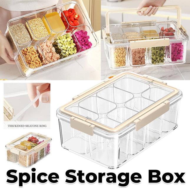 Cream White Sealed Spice Storage Box with Handle Divided Dry Food Container