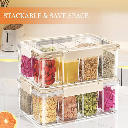 Cream White Sealed Spice Storage Box with Handle Divided Dry Food Container