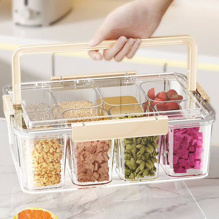 Cream White Sealed Spice Storage Box with Handle Divided Dry Food Container