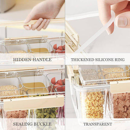Cream White Sealed Spice Storage Box with Handle Divided Dry Food Container