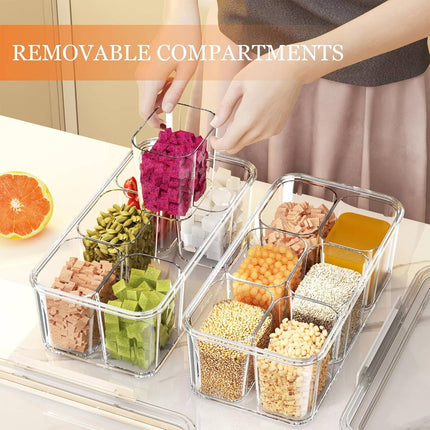 Cream White Sealed Spice Storage Box with Handle Divided Dry Food Container