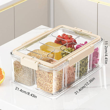 Cream White Sealed Spice Storage Box with Handle Divided Dry Food Container