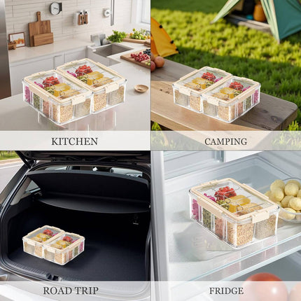 Cream White Sealed Spice Storage Box with Handle Divided Dry Food Container