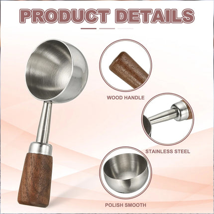 2PCS Stainless Steel Walnut Coffee Spoon Food Grade for Home Café Durable