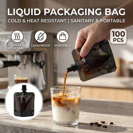 Screw Cap Spout Liquid Pouches 100 Pack Black