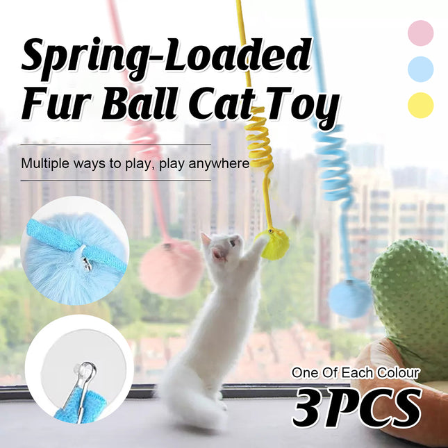 3PCS Suction Cup Cat Toys Pom Ball Cat Toy Spring Cat Interactive Play Set