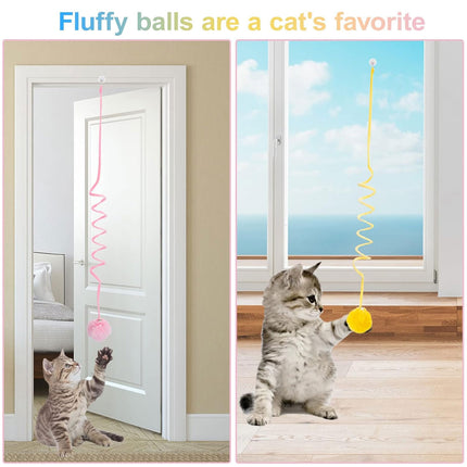 3PCS Suction Cup Cat Toys Pom Ball Cat Toy Spring Cat Interactive Play Set