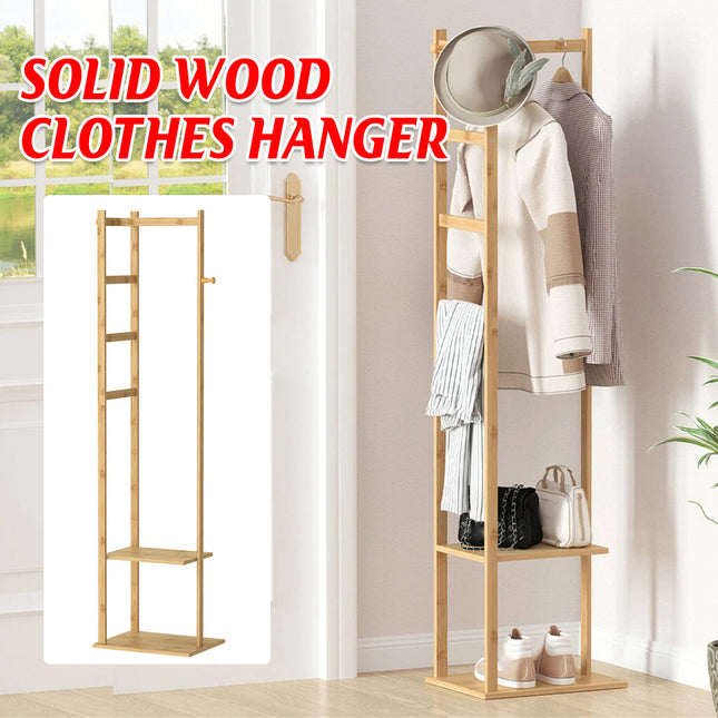 Wooden Rack Freestanding Clothes Hanger Storage Stand Multifunctional Organizer