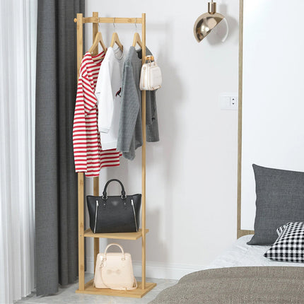 Wooden Rack Freestanding Clothes Hanger Storage Stand Multifunctional Organizer