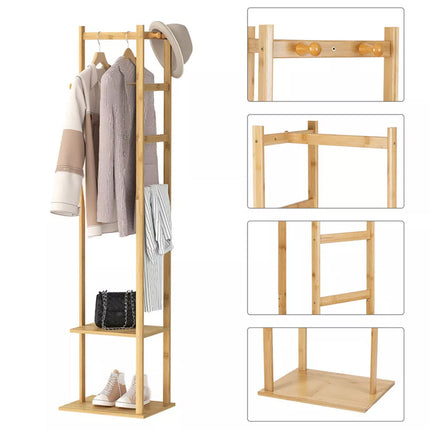 Wooden Rack Freestanding Clothes Hanger Storage Stand Multifunctional Organizer