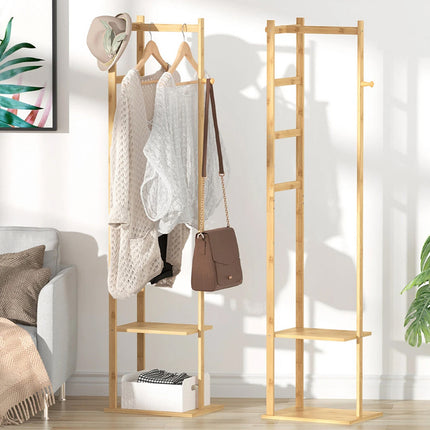 Wooden Rack Freestanding Clothes Hanger Storage Stand Multifunctional Organizer