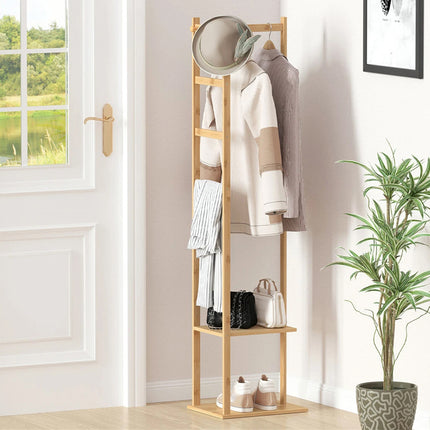 Wooden Rack Freestanding Clothes Hanger Storage Stand Multifunctional Organizer