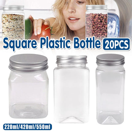 20pcs Square Transparent Plastic Bottle with Aluminum Cap Sealed Jar for Food