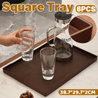6PCS Rectangular Serving Trays Wood Grain ABS Non Slip Drinks Tray Set for Home