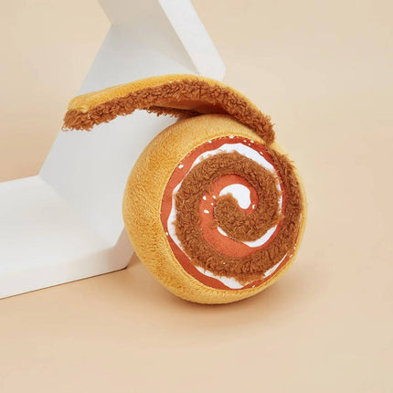 Plush Dog Toy Cinnamon Roll Squeaky Crinkle Puppy Chew Interactive Play