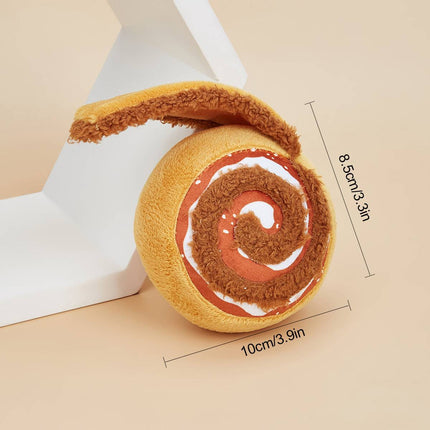 Plush Dog Toy Cinnamon Roll Squeaky Crinkle Puppy Chew Interactive Play
