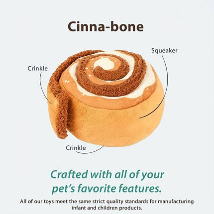 Plush Dog Toy Cinnamon Roll Squeaky Crinkle Puppy Chew Interactive Play