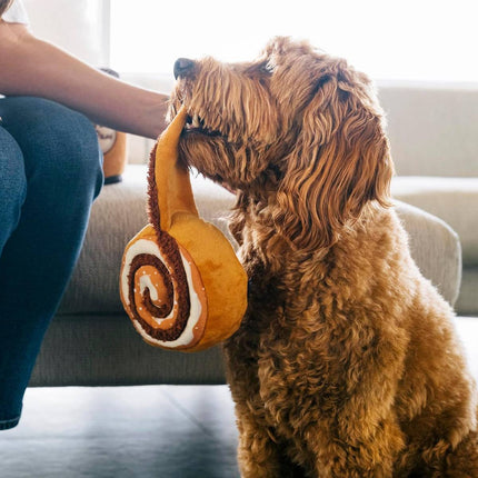 Plush Dog Toy Cinnamon Roll Squeaky Crinkle Puppy Chew Interactive Play