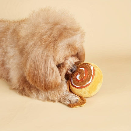 Plush Dog Toy Cinnamon Roll Squeaky Crinkle Puppy Chew Interactive Play