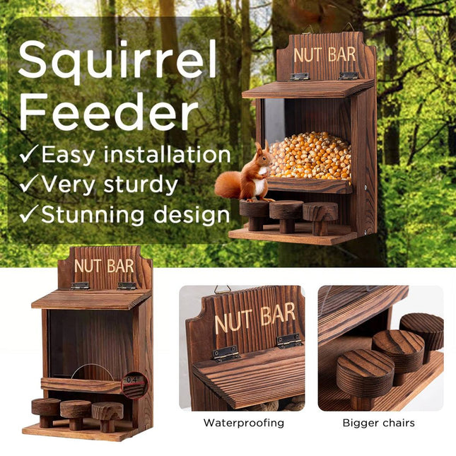 Wooden Squirrel Feeder with Clear Window and Chairs