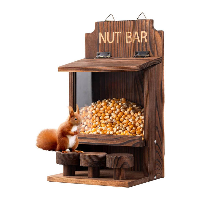 Wooden Squirrel Feeder with Clear Window and Chairs