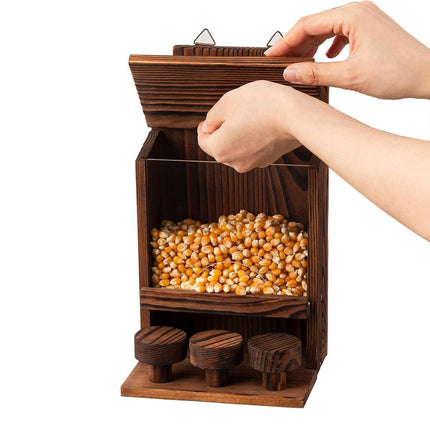 Wooden Squirrel Feeder with Clear Window and Chairs