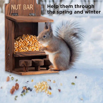 Wooden Squirrel Feeder with Clear Window and Chairs