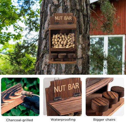 Wooden Squirrel Feeder with Clear Window and Chairs