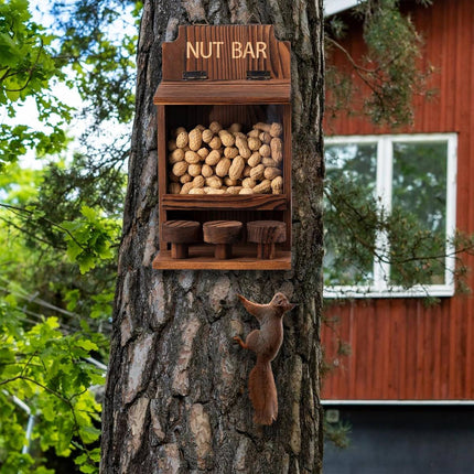 Wooden Squirrel Feeder with Clear Window and Chairs