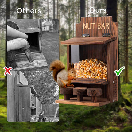 Wooden Squirrel Feeder with Clear Window and Chairs
