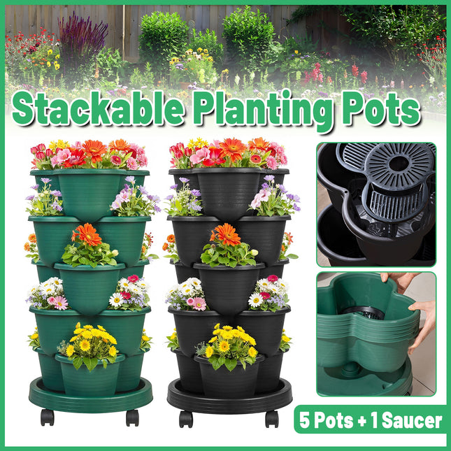Stackable Planting Pots Vertical Planter for Balcony Yard Indoor Outdoor Plants