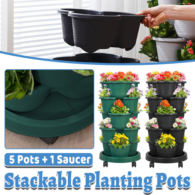 Stackable Planting Pots Vertical Planter for Balcony Yard Indoor Outdoor Plants