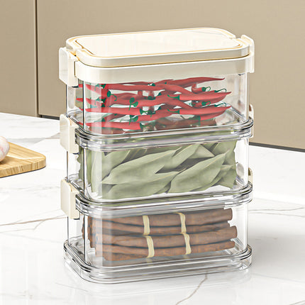 3-Layer Handheld Stackable Spice Storage Box Clear Airtight Kitchen Organizer