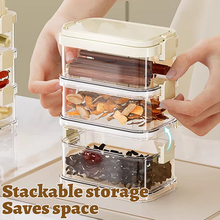 3-Layer Handheld Stackable Spice Storage Box Clear Airtight Kitchen Organizer