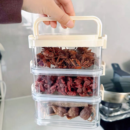 3-Layer Handheld Stackable Spice Storage Box Clear Airtight Kitchen Organizer