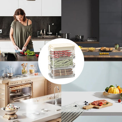 3-Layer Handheld Stackable Spice Storage Box Clear Airtight Kitchen Organizer