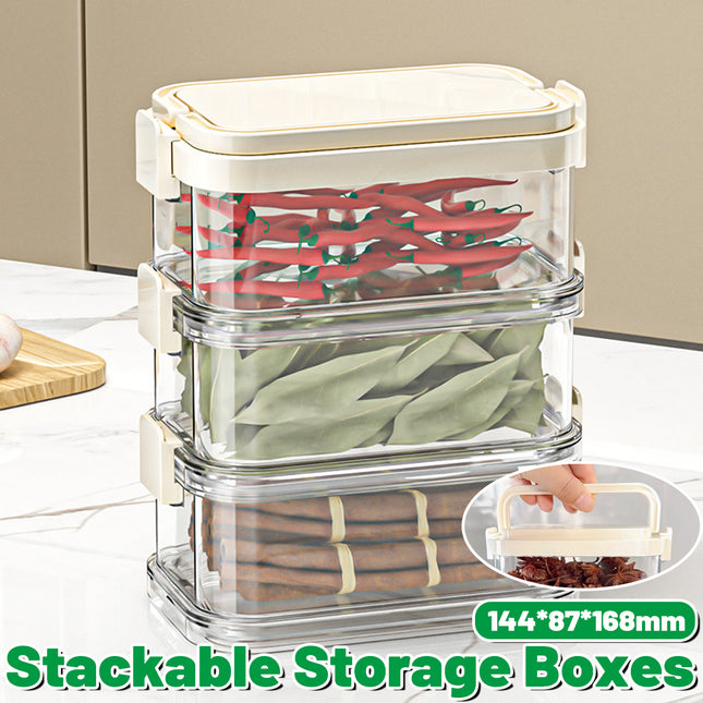 3-Layer Handheld Stackable Spice Storage Box Clear Airtight Kitchen Organizer