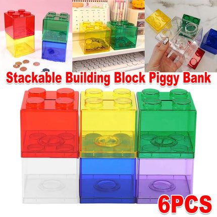 6pcs Stackable Building Blocks Coin Bank Toy Savings Jar Gift for Young Users