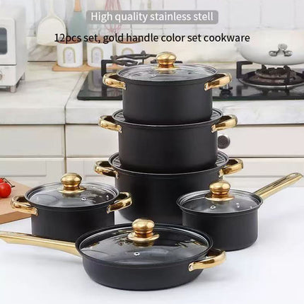 Stainless Steel 12 Piece Cookware Set Heat Resistant For Home Kitchen Cooking