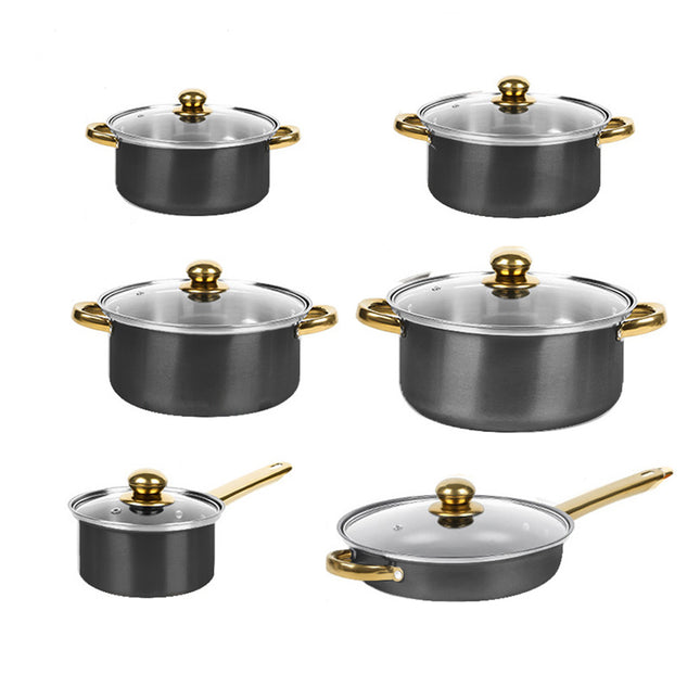 Stainless Steel 12 Piece Cookware Set Heat Resistant For Home Kitchen Cooking