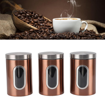 3PCS Stainless Steel Storage Jars With Clear Window Sealed For Kitchen Dry Food